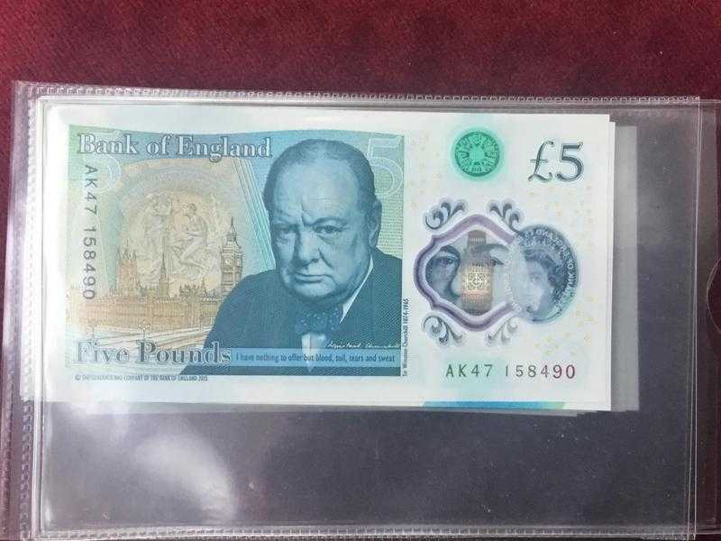 Uncirculated 5 pounds note mint condition AK47 158490 rare 200ono