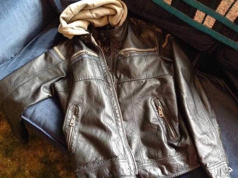 Urban Streetwear,RIVER ISLAND Leather Jacket,Zipped Hood.Like New.