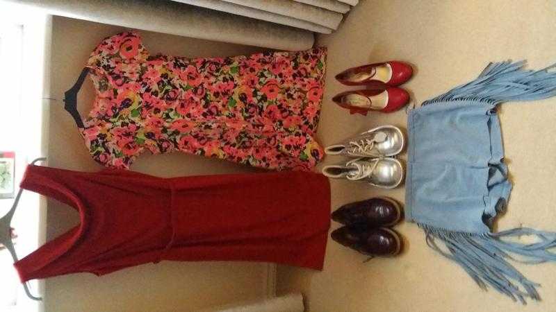 various items of ladies nearly new clothes dresses playsuit tops sizes 8-16 shoes like new size 5