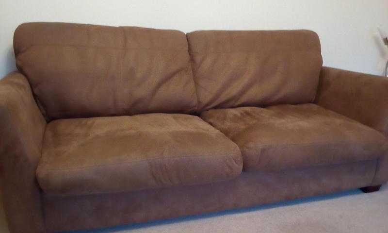 Very comfortable suede like material TanBrown sofa 34 seater 2 Chairs Excellent condition