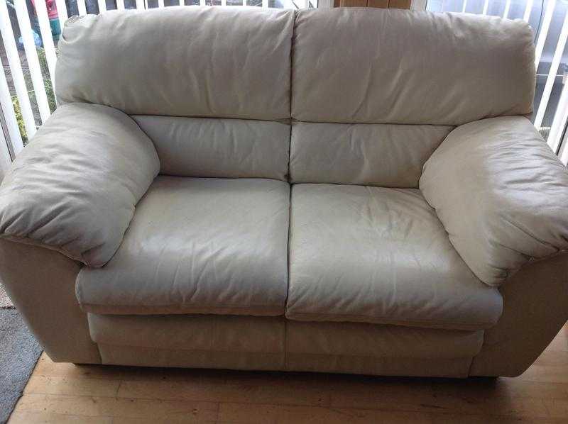 Very good quality cream leather 2 seater sofa