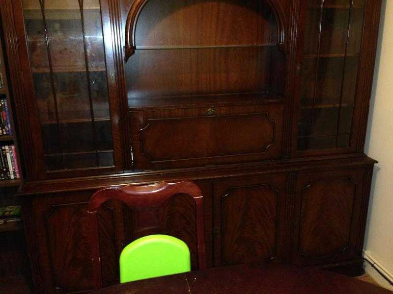 Very large glass cupboard side unit solid wood very heavy