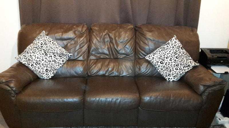 VGC Chocolate brown leather reclining 2 and 3 seater sofas 275.00 ONO