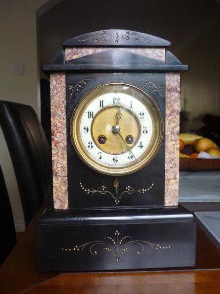VICTORIAN MARBLE AND SLATE CHIMING MANTLE CLOCK
