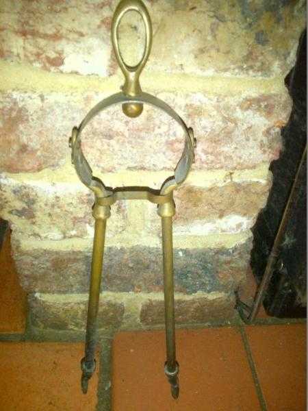 Vintage brass coal fireside hearth tongs