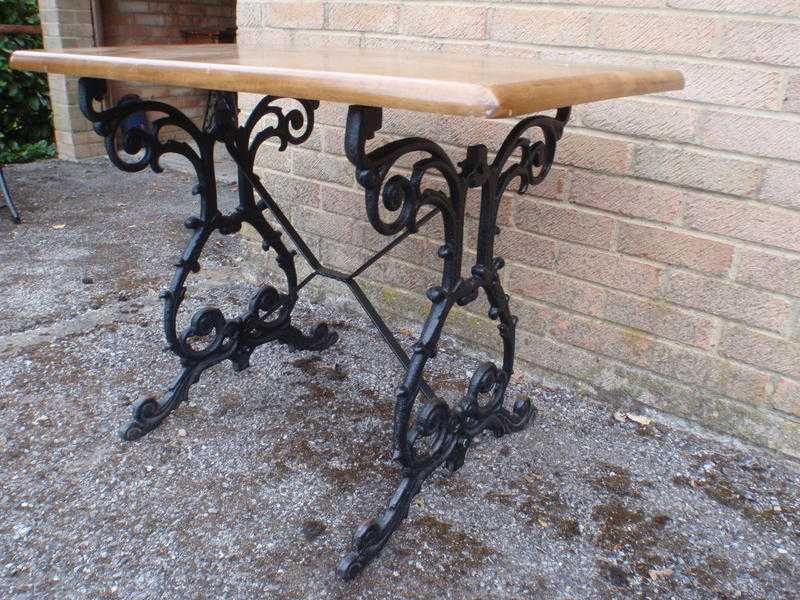 Vintage Cast Iron BaseSolid Wood Top - Oblong BistroPatioGarden Table