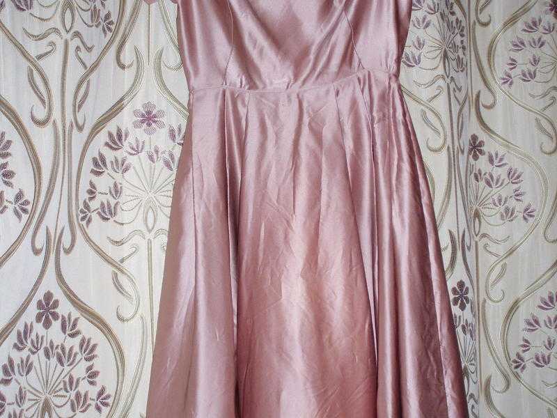 Vintage Champagne Pink Satin Dress Size - 1214