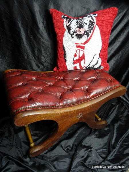 Vintage Chesterfield Style Reproduction Oxblood Red Leather Saddle Footstool
