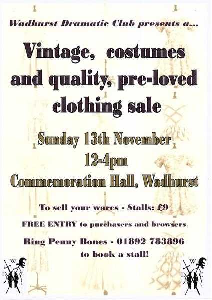 Vintage, costumes and pre-loved quality clothing sale in aid of Wadhurst Dramatic Club