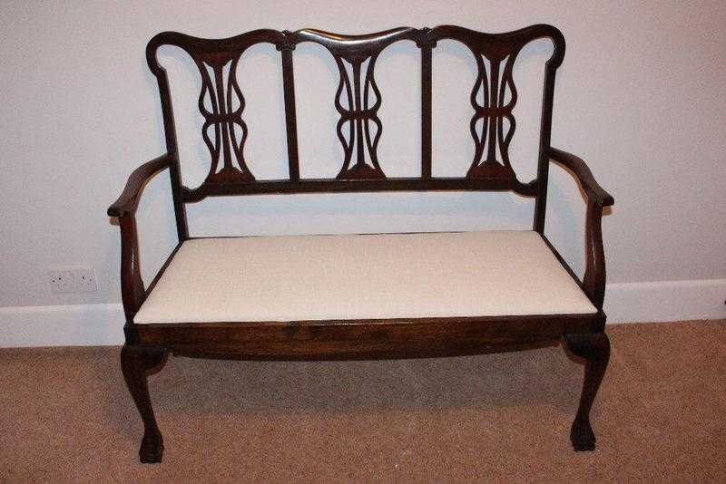 Vintage Dark wood upholstered bench