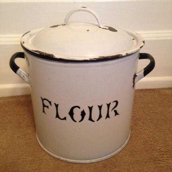 Vintage Enamel Flour Storage Tin