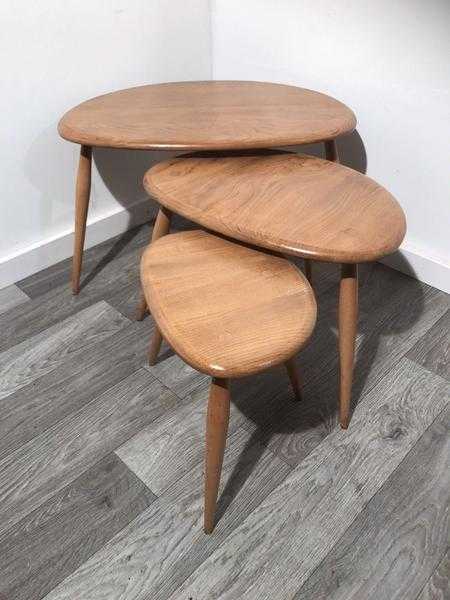 Vintage Ercol Pebble Nest of 3 Tables (mid-century 039354039 coffee  side tables)