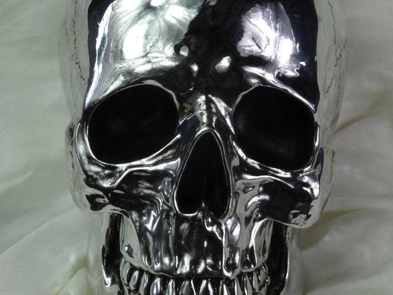 Vintage Gothic Style Handmade Silver Plate Art Cranial Skull Ornament Statue