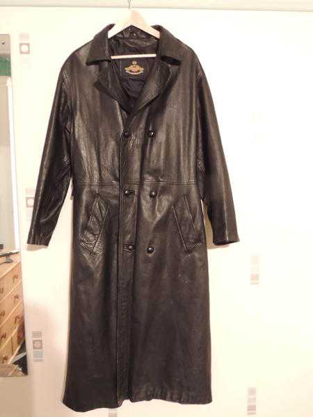 Vintage Men039s Full Length Double Breasted Black Leather Trench Coat Made In London