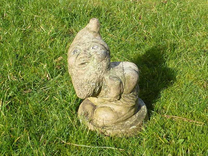 Vintage Nicely Weathered Cheeky Garden Gnome stamped Full Moon