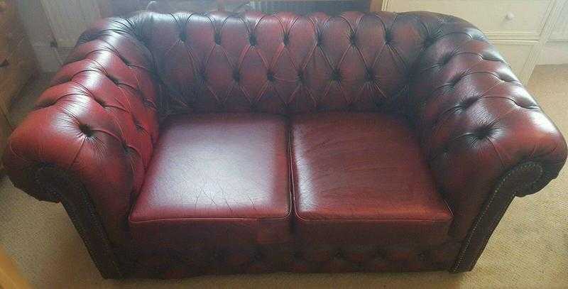 Vintage oxblood red 2 seater chesterfield sofa