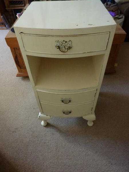 Vintage Pretty Cream Shabby Chic Bedside Cabinet lots of character