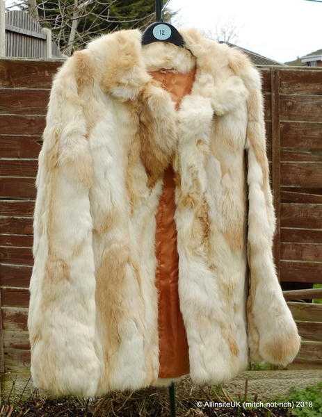 Vintage Real Fur Coat Rabbit Hair Light Colour Size 10-12. (SmallMedium)