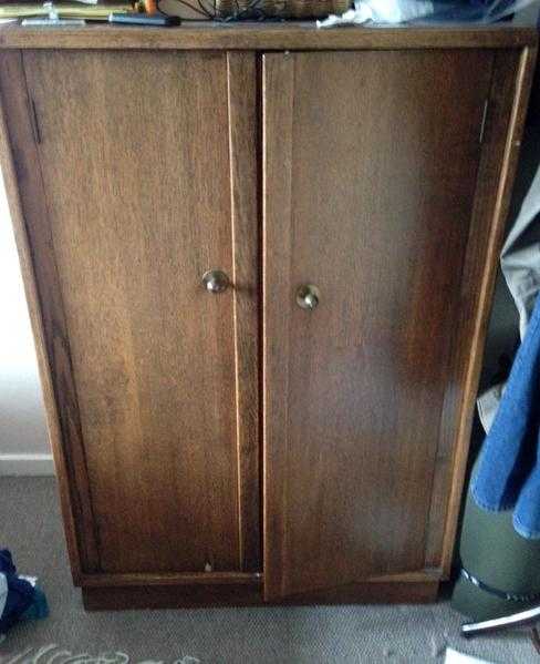 Vintage retro wooden wardrobe with shelves SE17