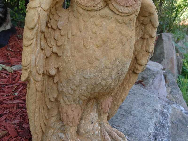 Vintage Sculpture Style Golden English Stone Owl Garden Statue