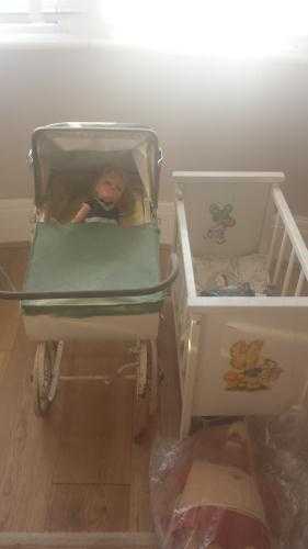 Vintage Triang pram and wooden cot