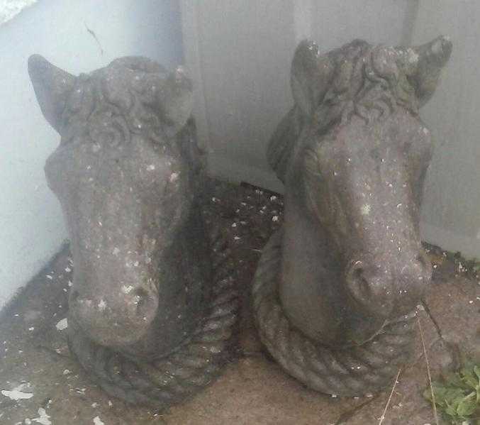 Vintage weathered concrete horse heads finialspierpillar capsornaments