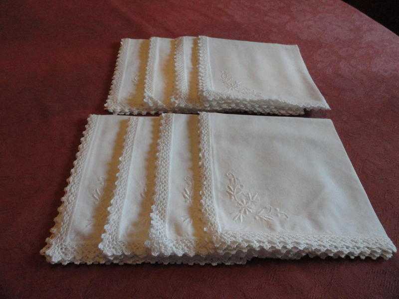 Vintage white linen table napkins