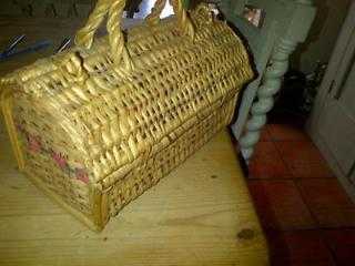 vintage wicker work basket for sewing knitting needlework needle holder