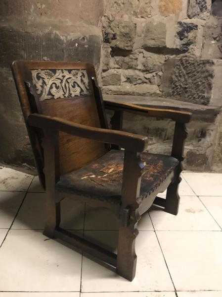 Vintageantique rare quality carved oak monks benchchair