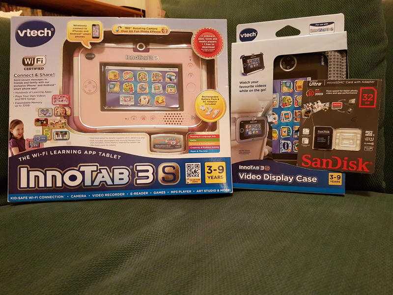 VTech InnoTab 3S Pink and SanDisk Ultra 32GB MicroSDHC Memory Card and InnoTab 3S Video Display Case