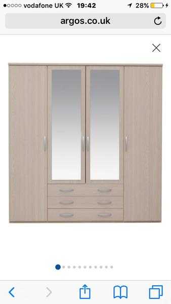 Wardrobe 4 doors 3 drawer mirrors on 2 middle doors