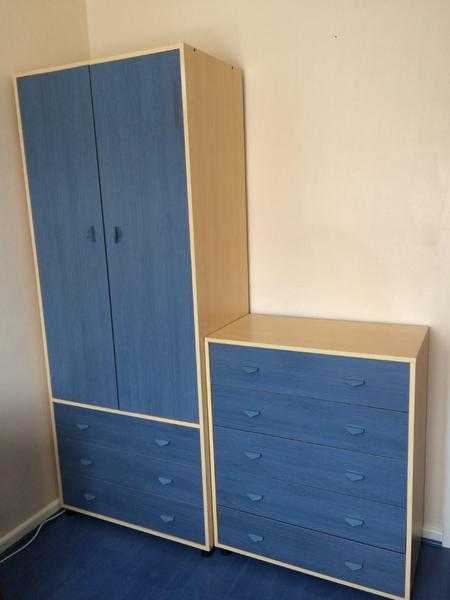 Wardrobe amp Chest of Drawers with Blue Laminated Front