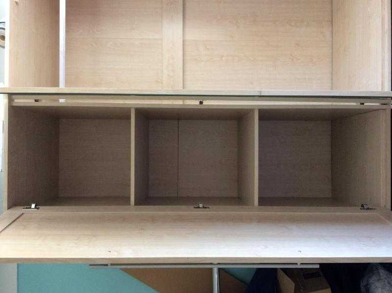 WARDROBE LIGHT OAK DOUBLE HANGING SPACE SHELVES DRAWERS