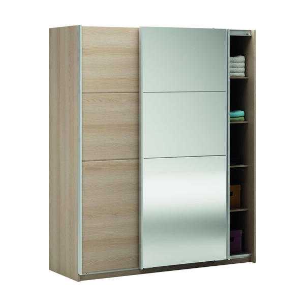 Wardrobe Light Oak Sliding Mirrored Door Storage Space Internal Shelving