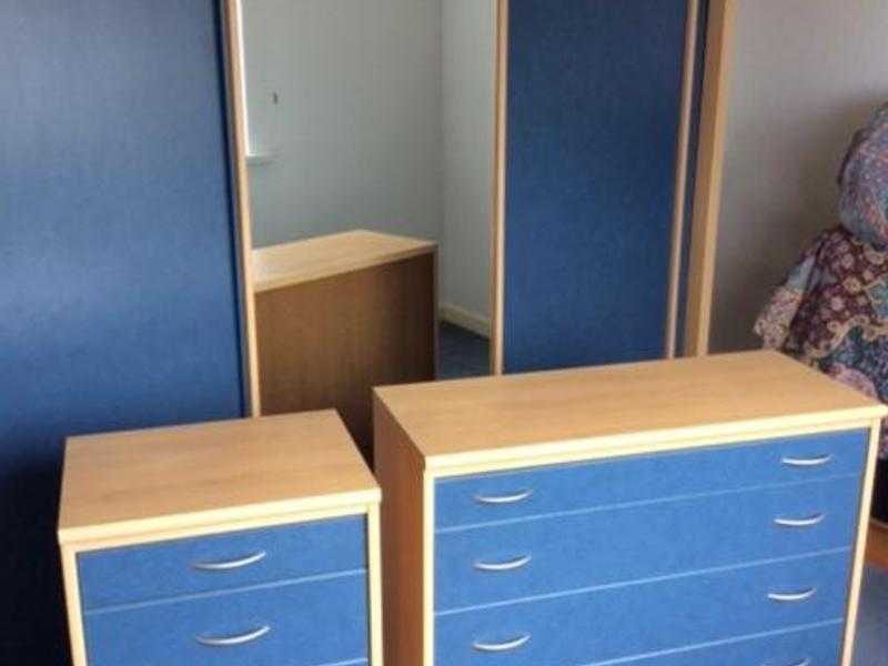 WARDROBE WITH 2 MATCHING CHESTS OF DRAWERS