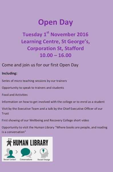 Wellbeing amp Recovery College Open Day - Mental Health and Emotional Wellbeing