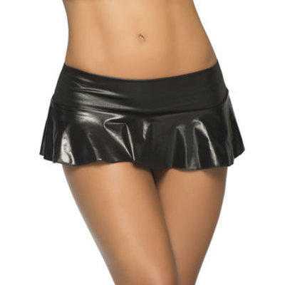 Wet Look Ruffle Mini Skirt