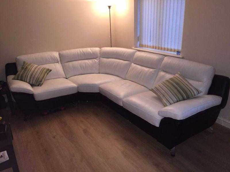 White amp Black Leather Corner Sofa