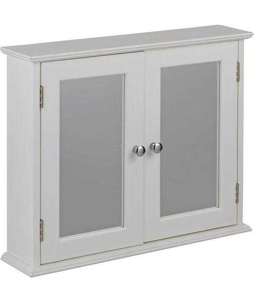 White bathroom cabinet with double mirrored doors. Internal shelf. 58 cm x 46 cm. 6 months old