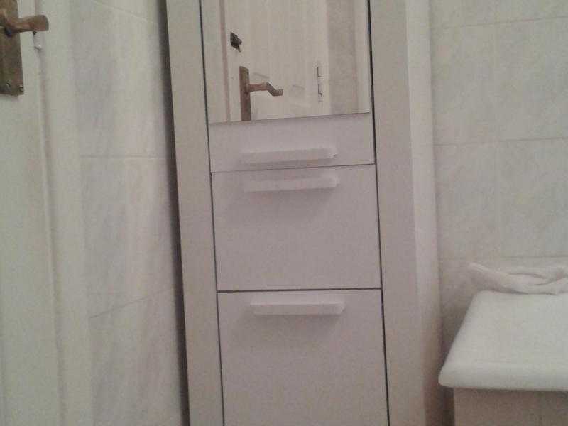 White bathroom mirrored tall cupboard andor matching 2 door mirrored cabinet