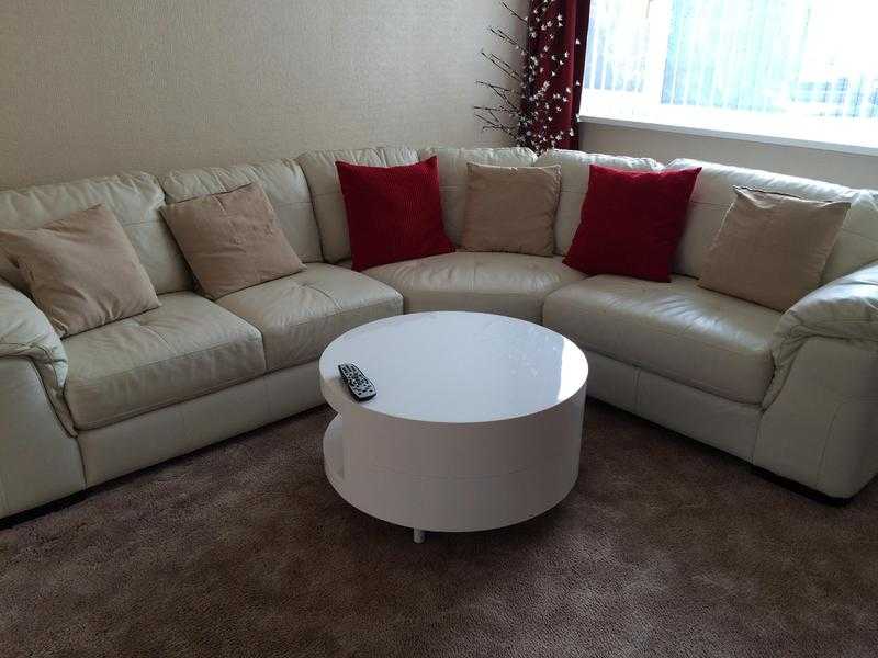 White corner suite soft white leather