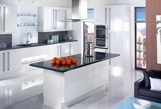 White gloss slab 10pcs Kitchen units Sale Offer  including Solid Worktop