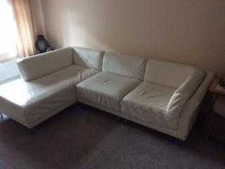 White Leather 3 seater sofa with Chaise