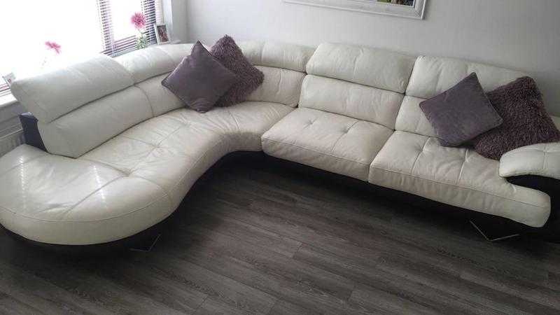 White leather corner couch