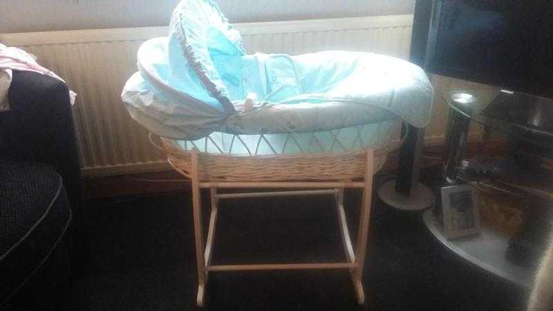 White moses basket amp white curved rocking stand