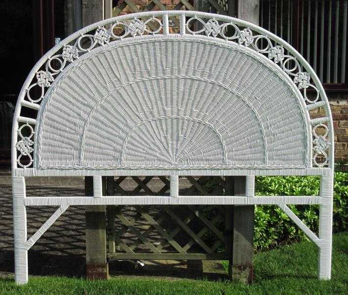 White Rattan Headboard Kingsize, Half-Moon Shaped