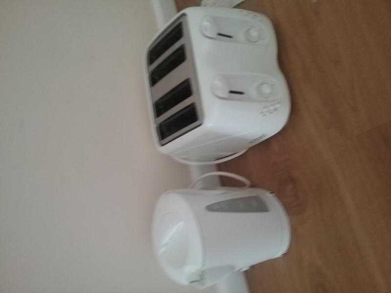 white toaster and white kettle
