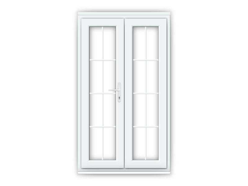 WHITE UPVC FRENCH DOORS WITH GEORGIAN BAR 1200MM X 2100MM WITH GLASS 370