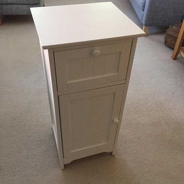 White Wood Floor Standing Storage Cupboard with Top Drawer (Marks amp Spencer)