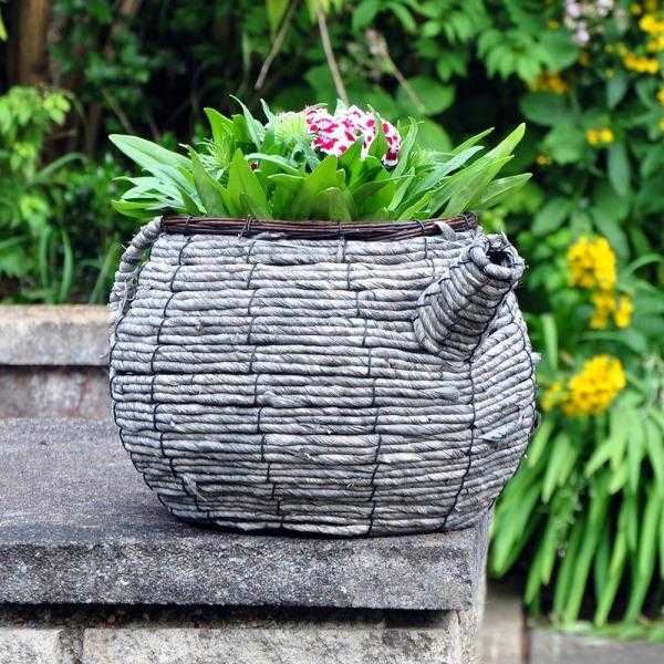 Wicker Teapot Garden Planter - NEW